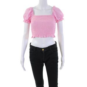 Katie J Womens Smocked Short Puffy Sleeves Blouse Pink Size Extra Large